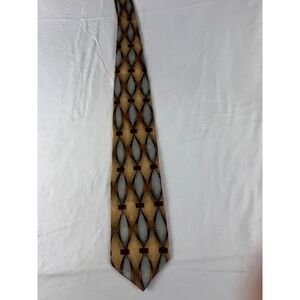 Cellini Linea Uomo Mens Silk Tie Gold Geometric Pattern Made in USA